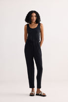 Relaxed Drawstring Jumpsuit in Black Front