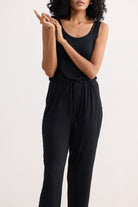 Relaxed Drawstring Jumpsuit in Black Closeup