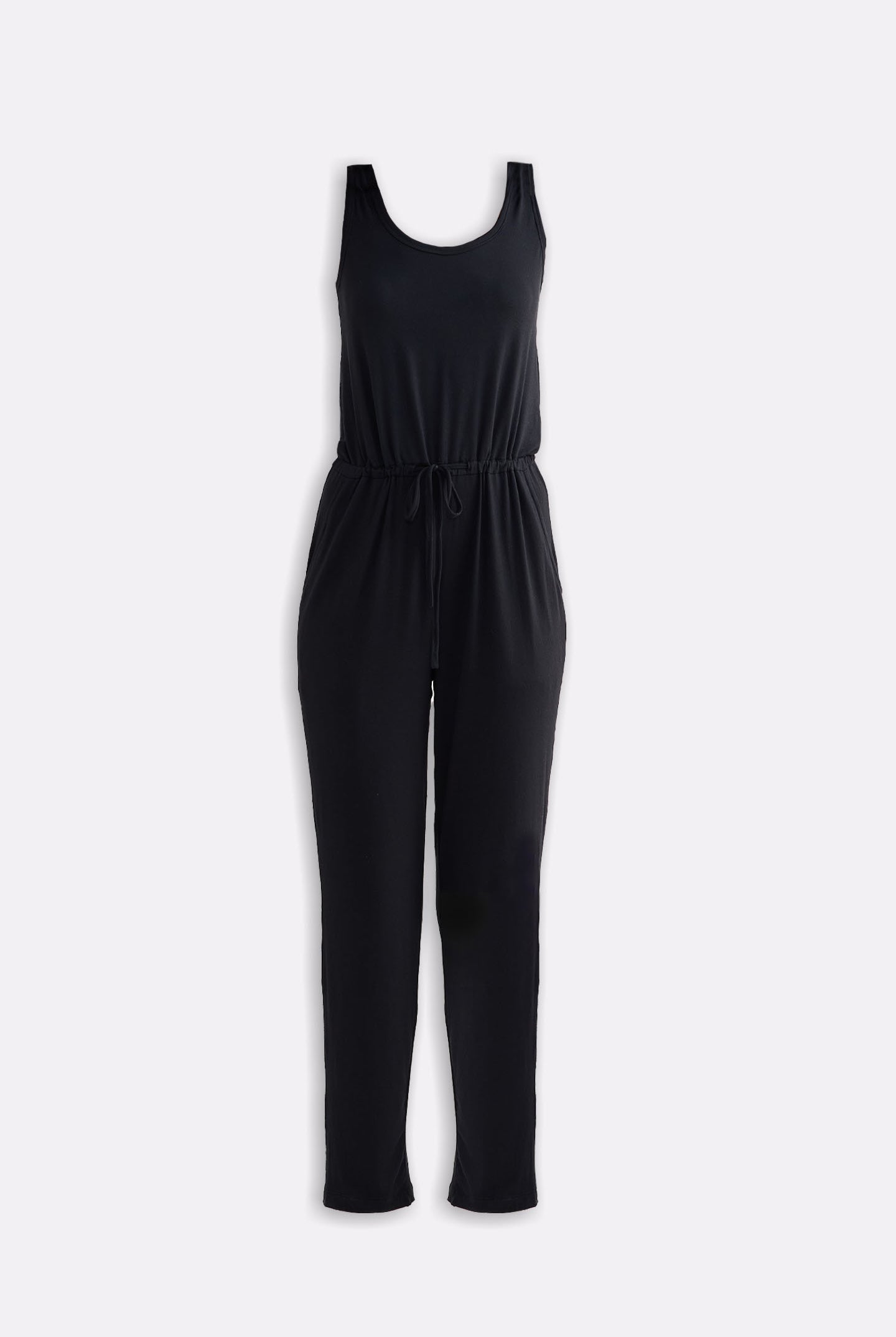 Relaxed Drawstring Jumpsuit in Black Flat Lay