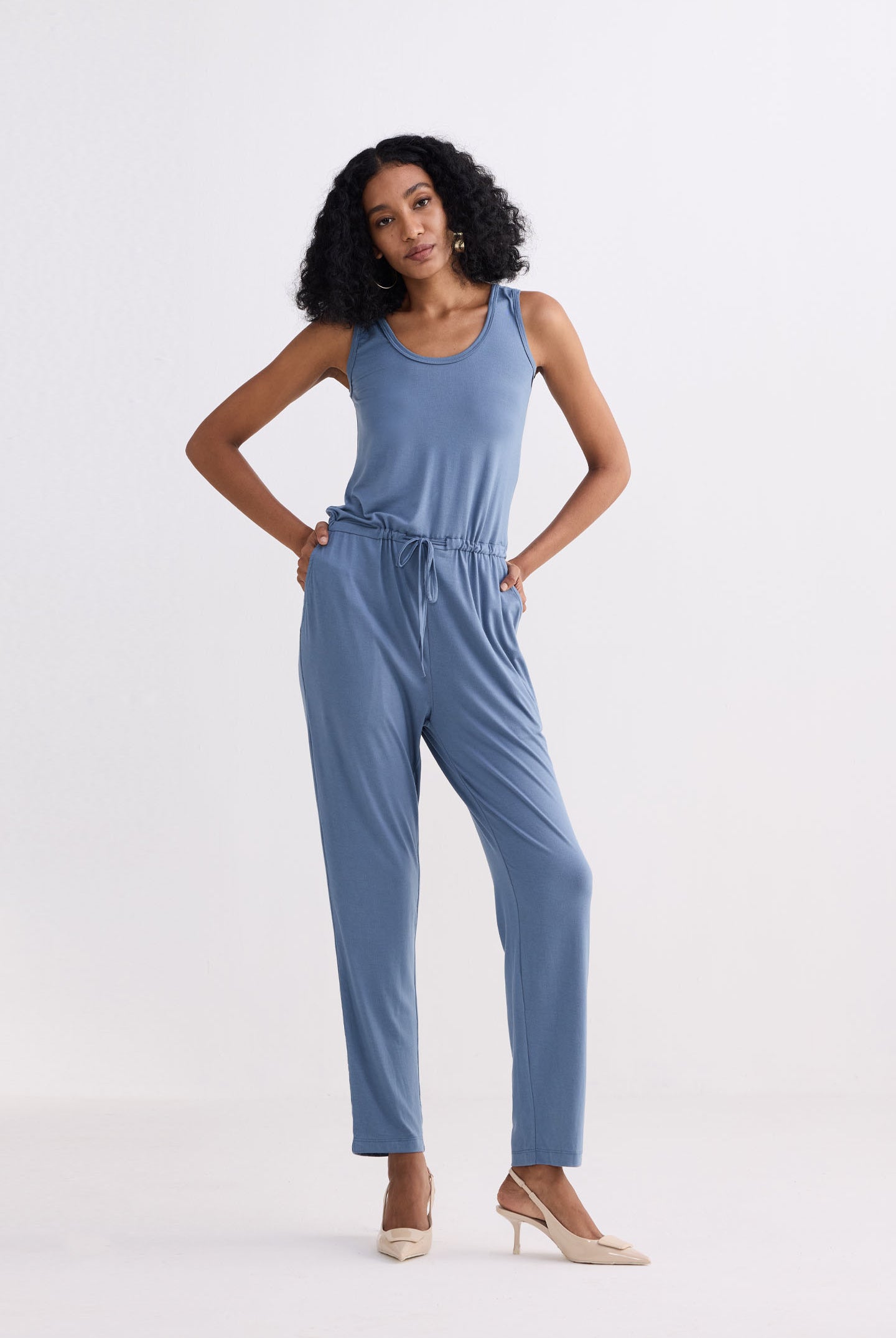 Relaxed Drawstring Jumpsuit in Blue Moodshot