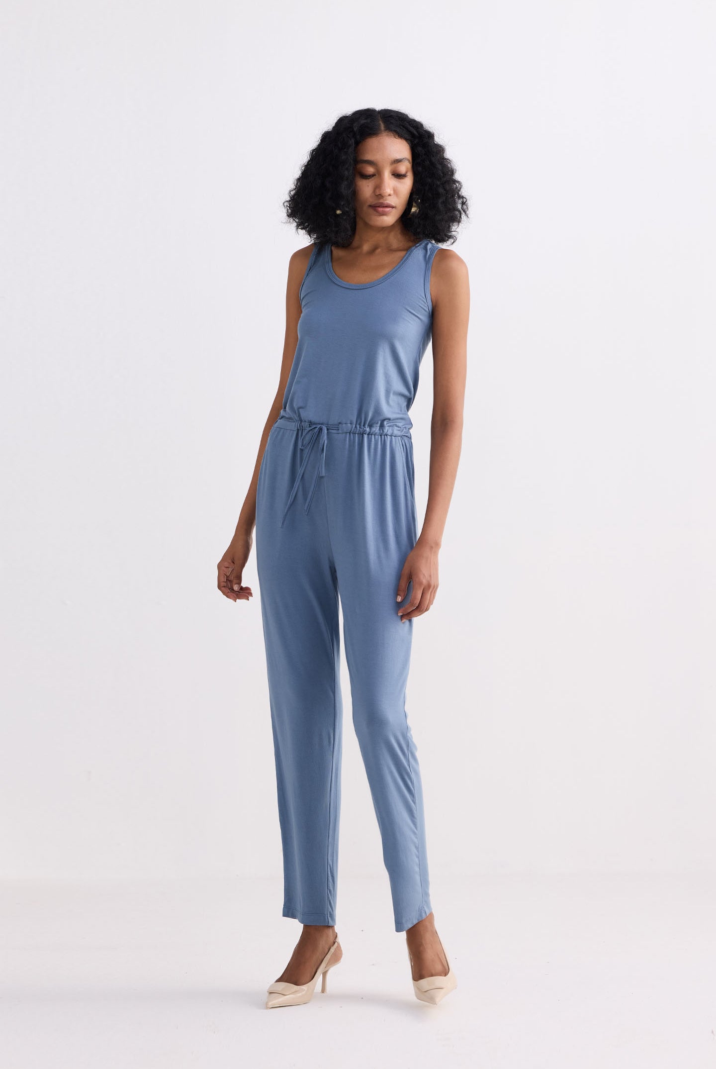 Relaxed Drawstring Jumpsuit in Blue Moodshot