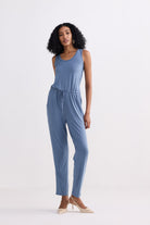 Relaxed Drawstring Jumpsuit in Blue Front