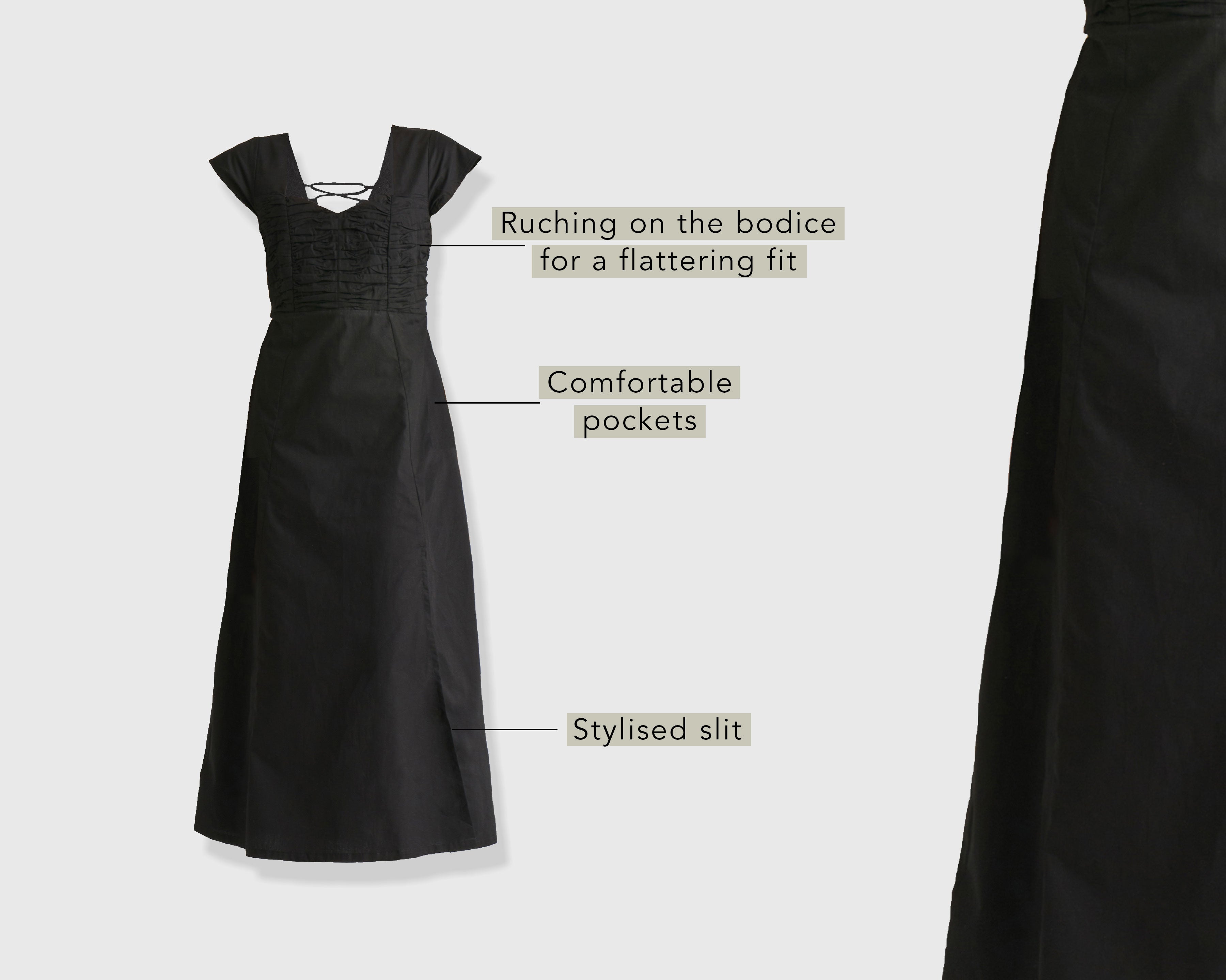 Ruched-Dress-with-Front-Slit-in-Black-stylistnotes.jpg