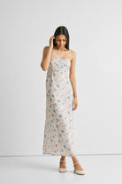 Ruched Strappy Maxi Dress Blue Florals