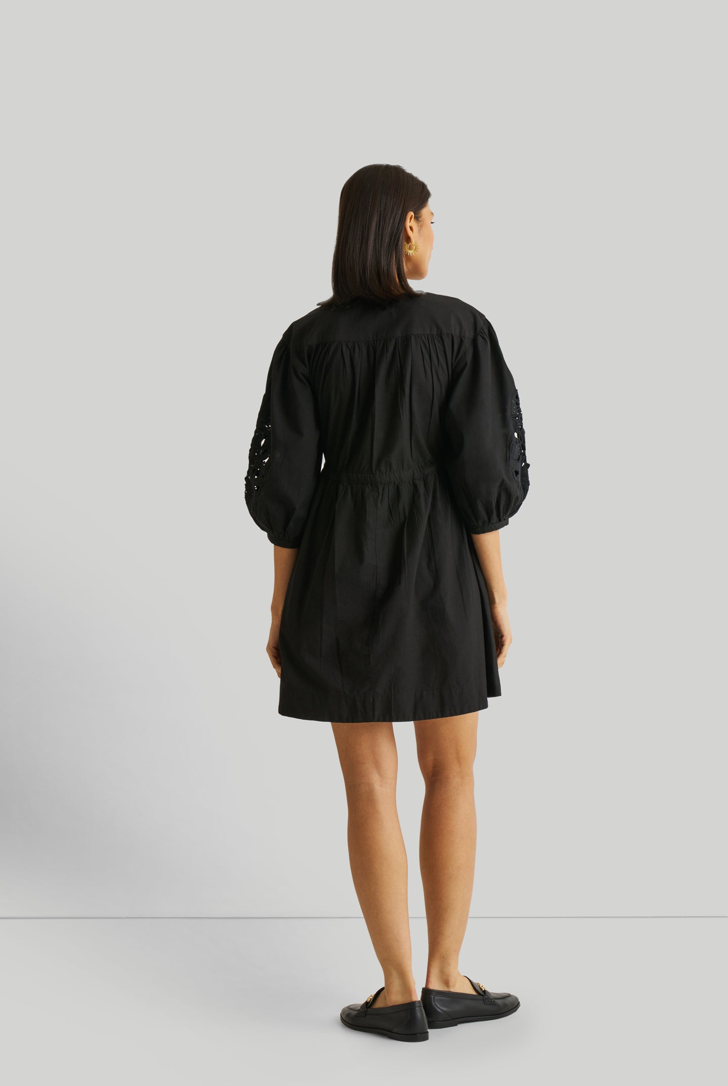 Shirt Dress with Balloon Sleeves in Black