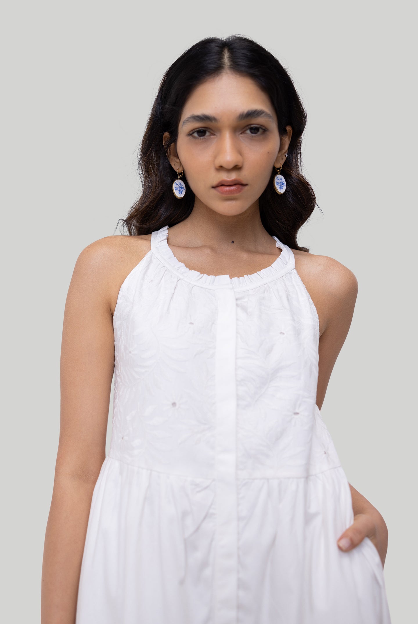 Sleeveless embroidered tiered maxi dress
