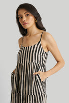 Strappy Tiered Maxi Dress in Black Stripes