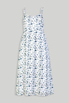 Strappy Gathered Blue Floral Midi Dress