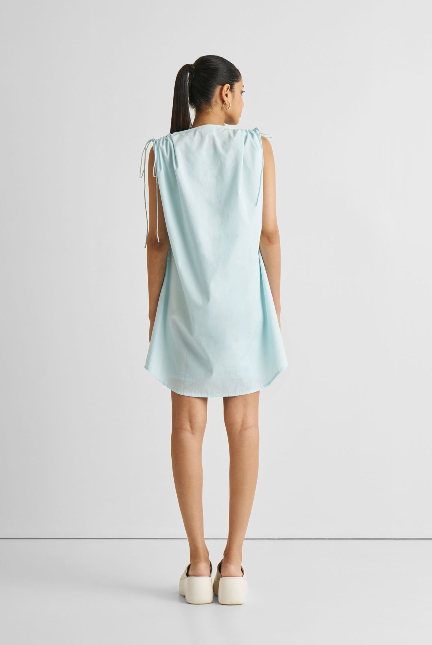 Shirt dress with Shoulder Tie Details in Summer Blue Long