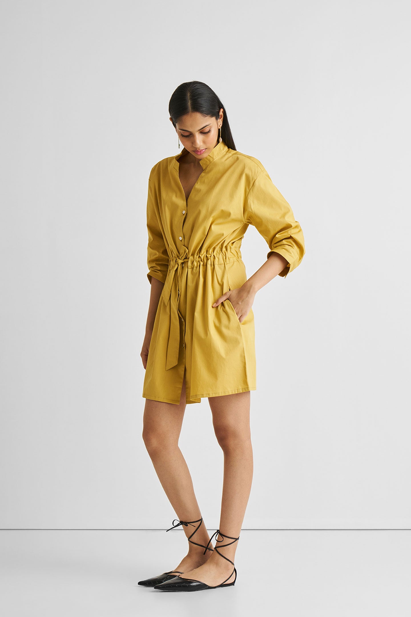 Short Tie Waist Dress in Tuscan Sun Long Shot