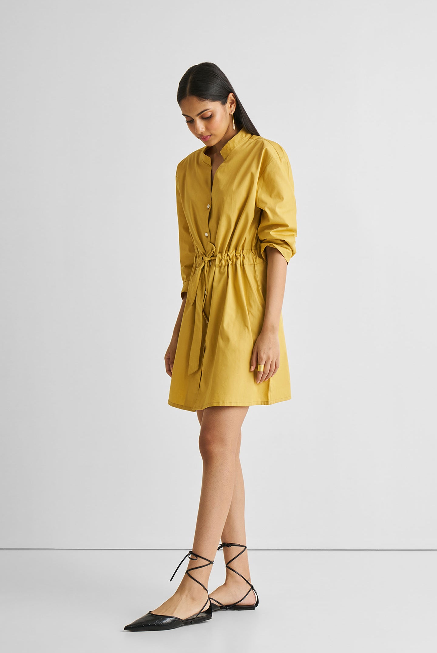 Short Tie Waist Dress in Tuscan Sun Long Shot