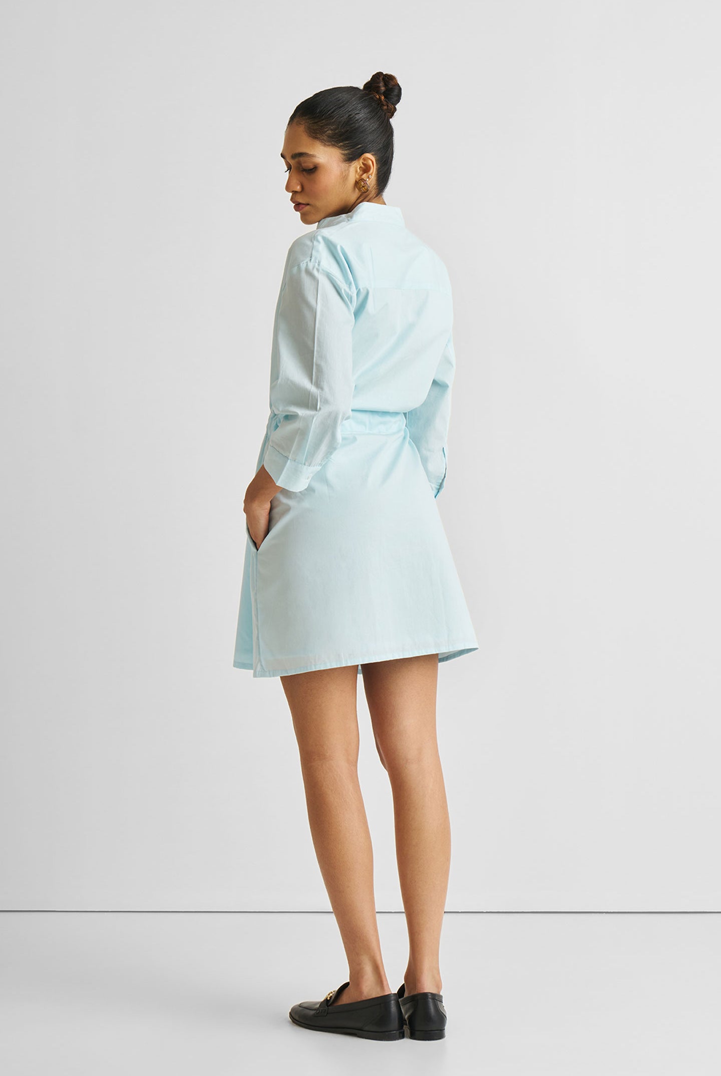 Short Tie Waist Dress in Summer Blue Long Shot