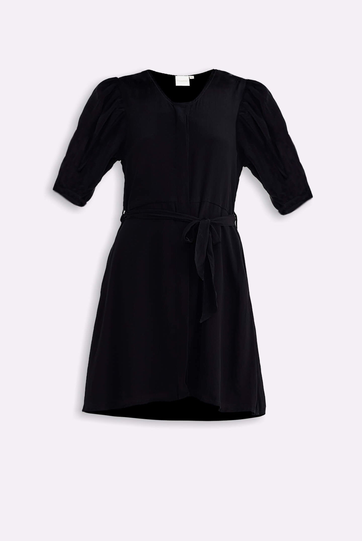 Short Dress with a Waist-tie in Black Flat Lay