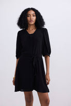 Short Dress with a Waist-tie in Black Front