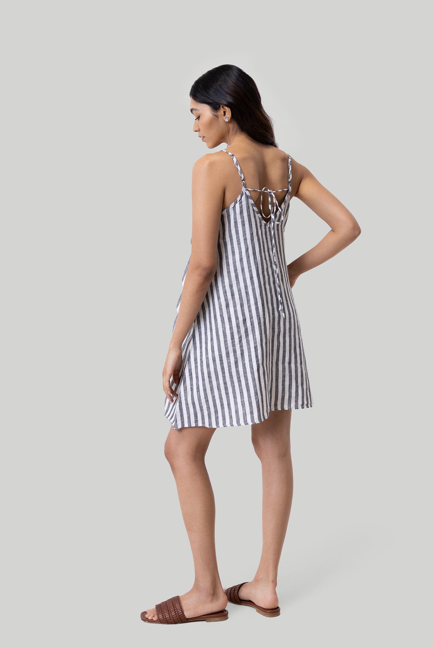Short Tent Dress in Linen Stripes