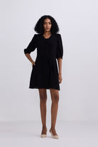 Short Dress with a Waist-tie in Black Front