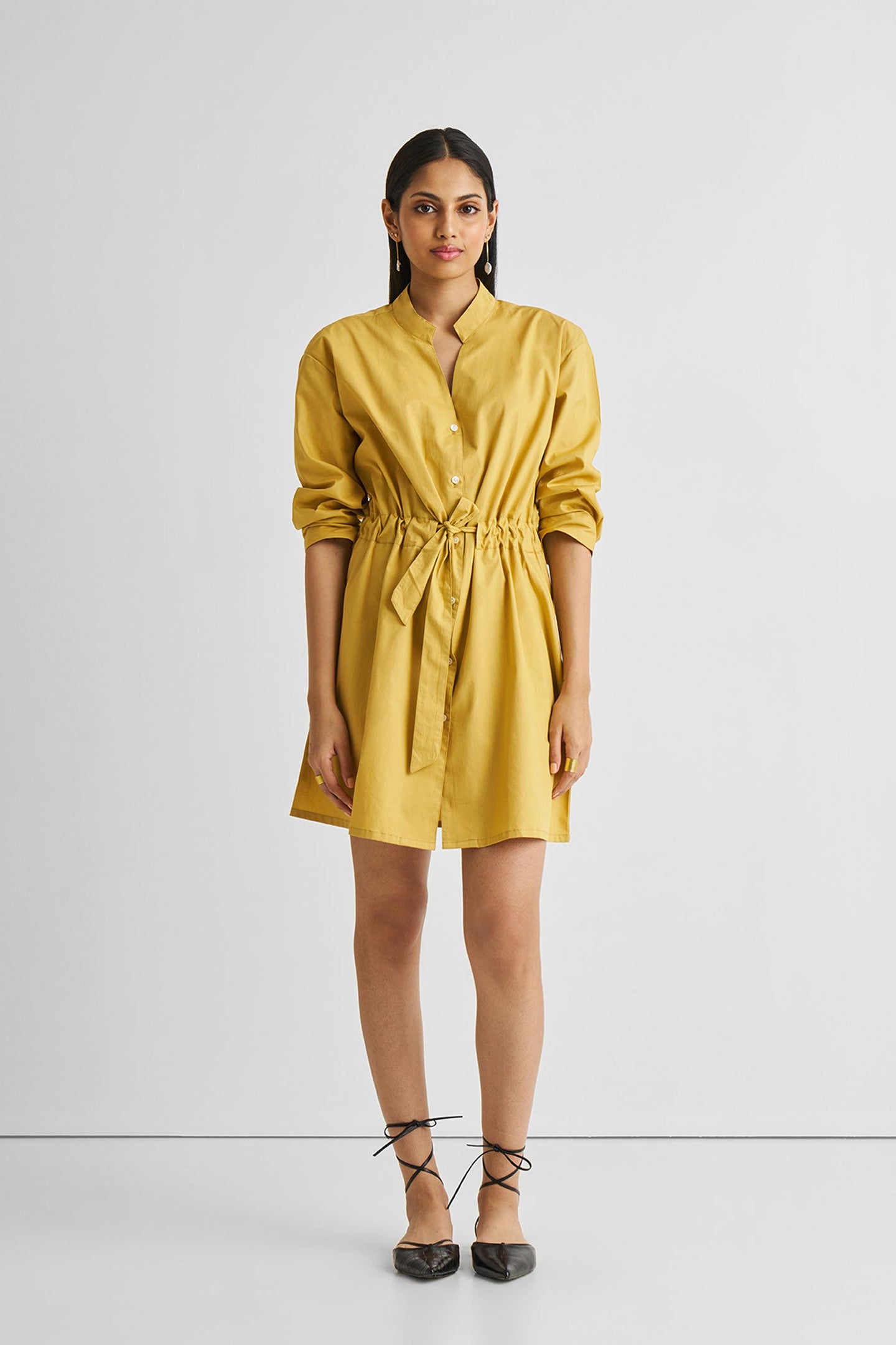 Short Tie Waist Dress in Tuscan Sun Long Shot