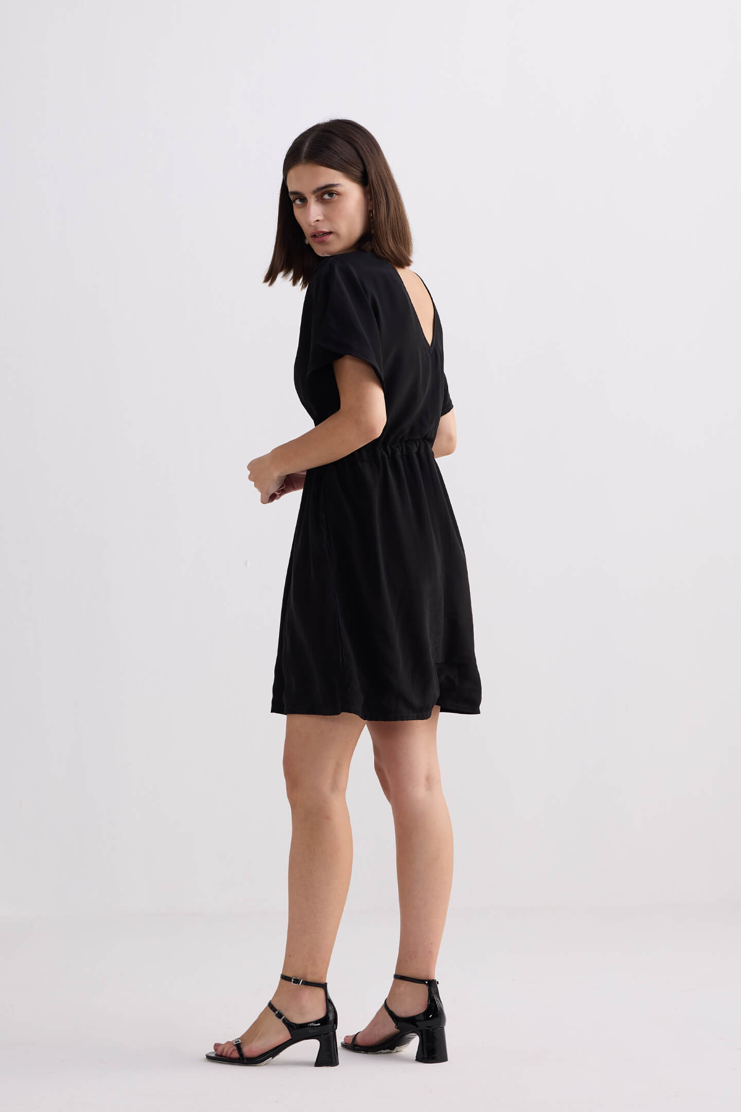 Short Gathered Dress in Black Side