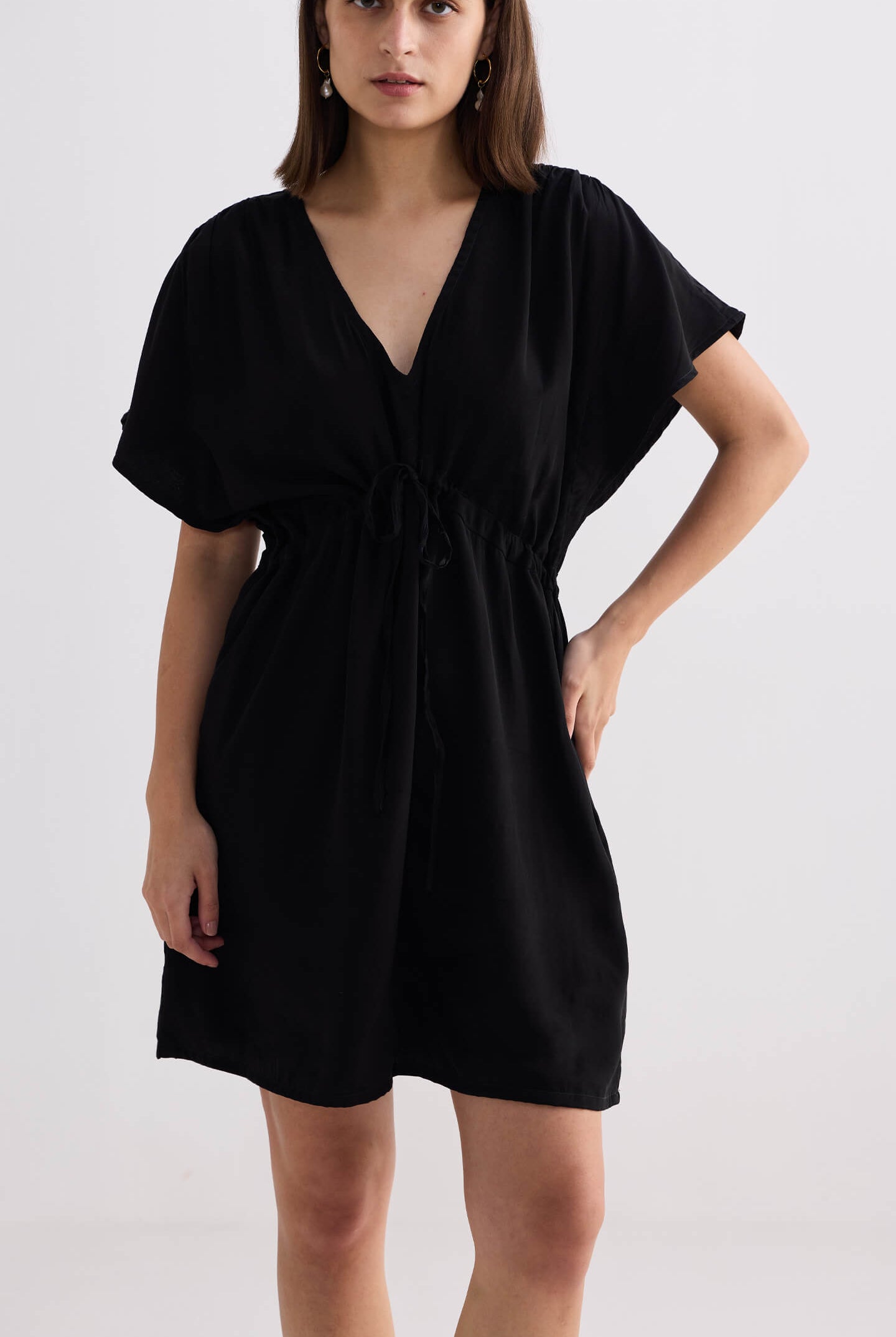 Short Gathered Dress in Black Closeup