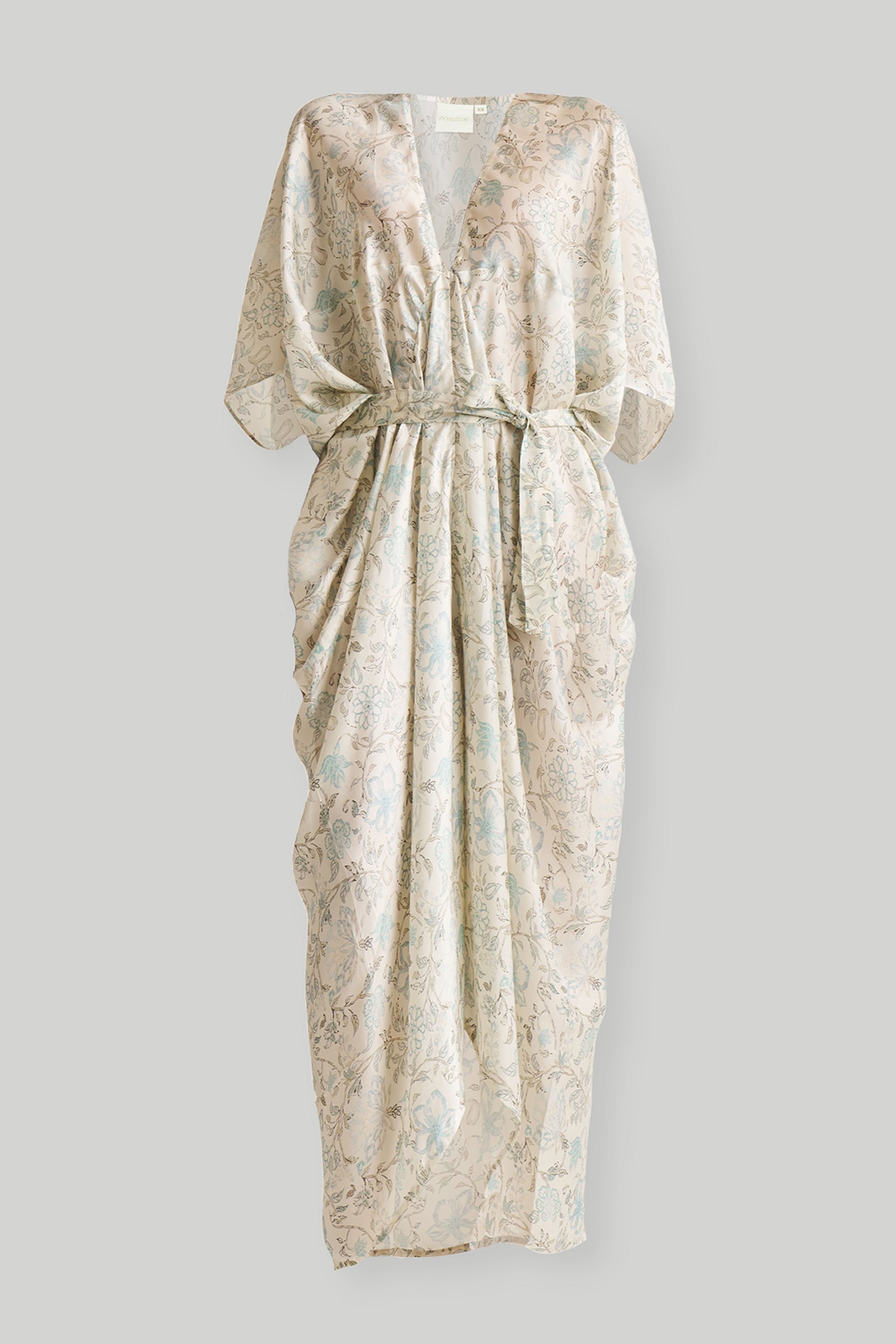 Silky Kaftan Dress in Blue Florals