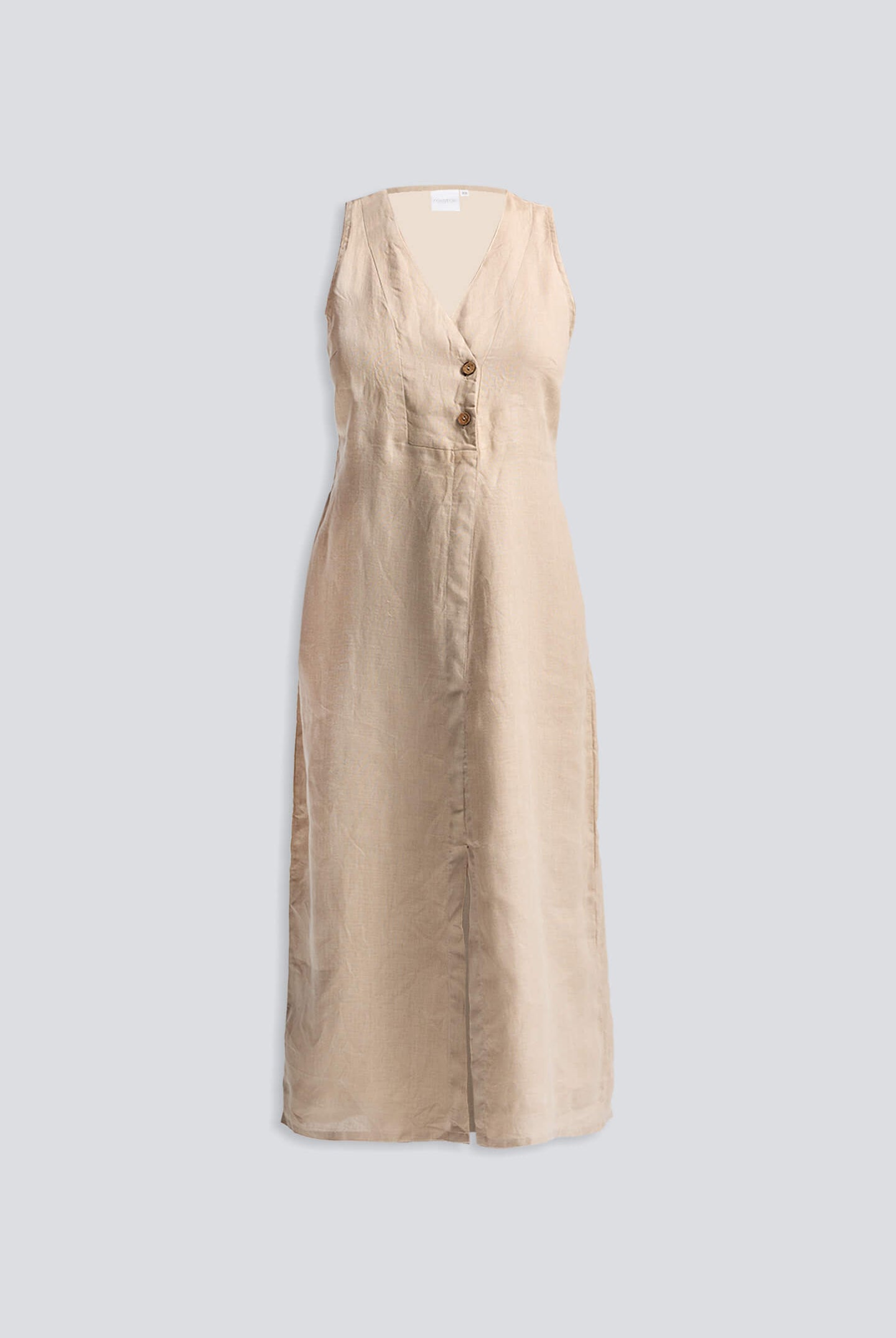 Straight Dress with Front Slit in Neutral Beige Hemp Flat Lay