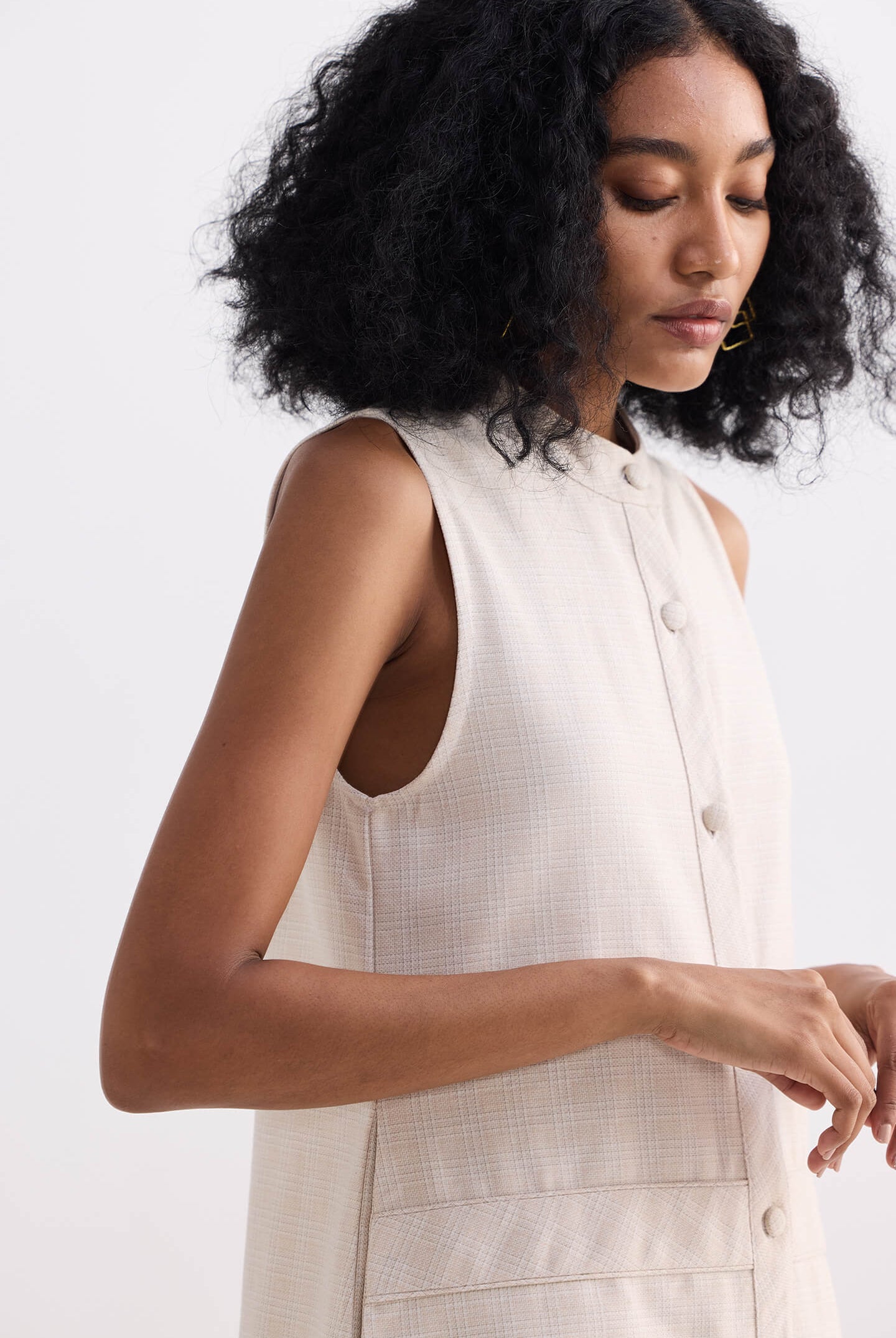 The Cotton Tweed Shift Dress in Cream Closeup