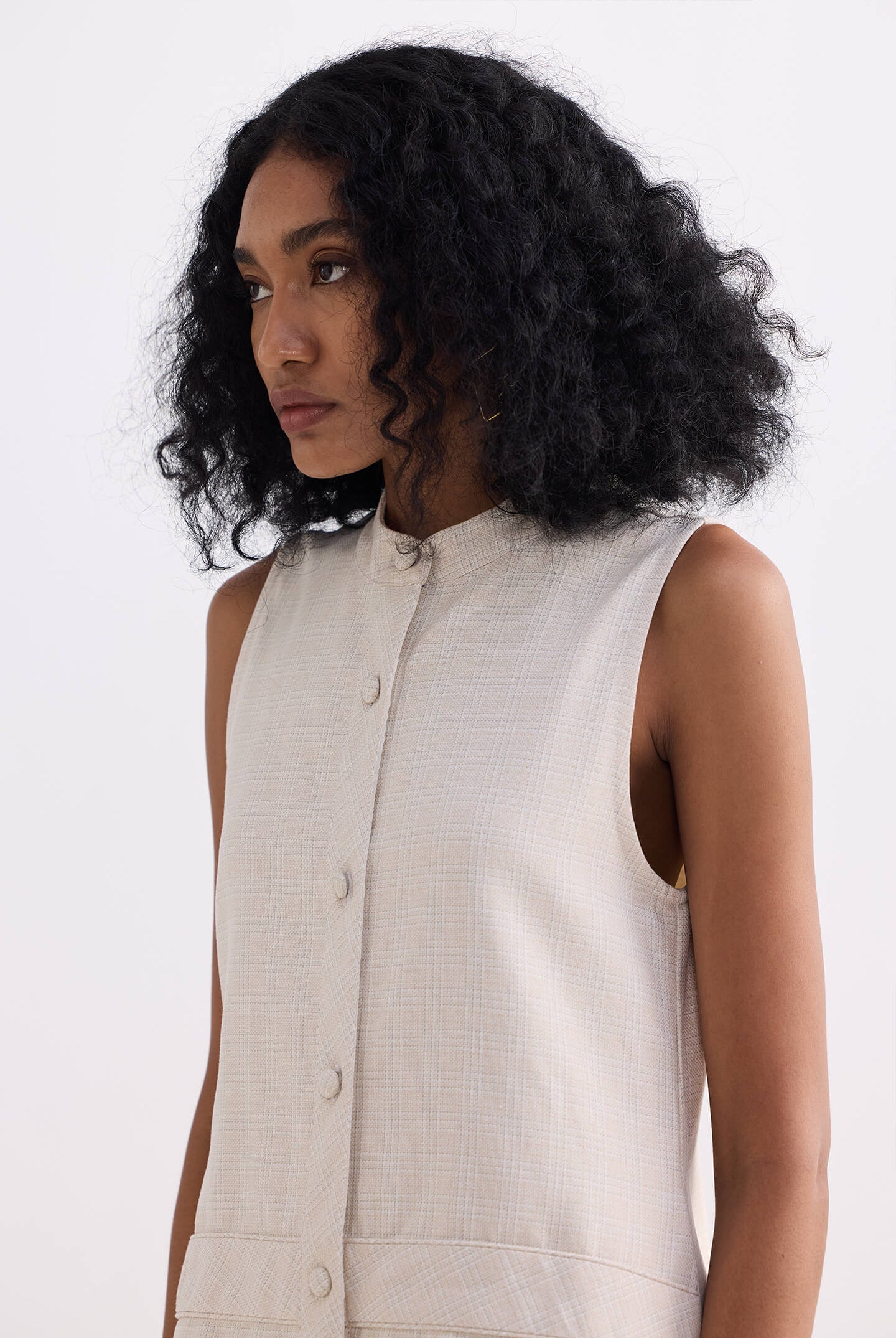 The Cotton Tweed Shift Dress in Cream Closeup