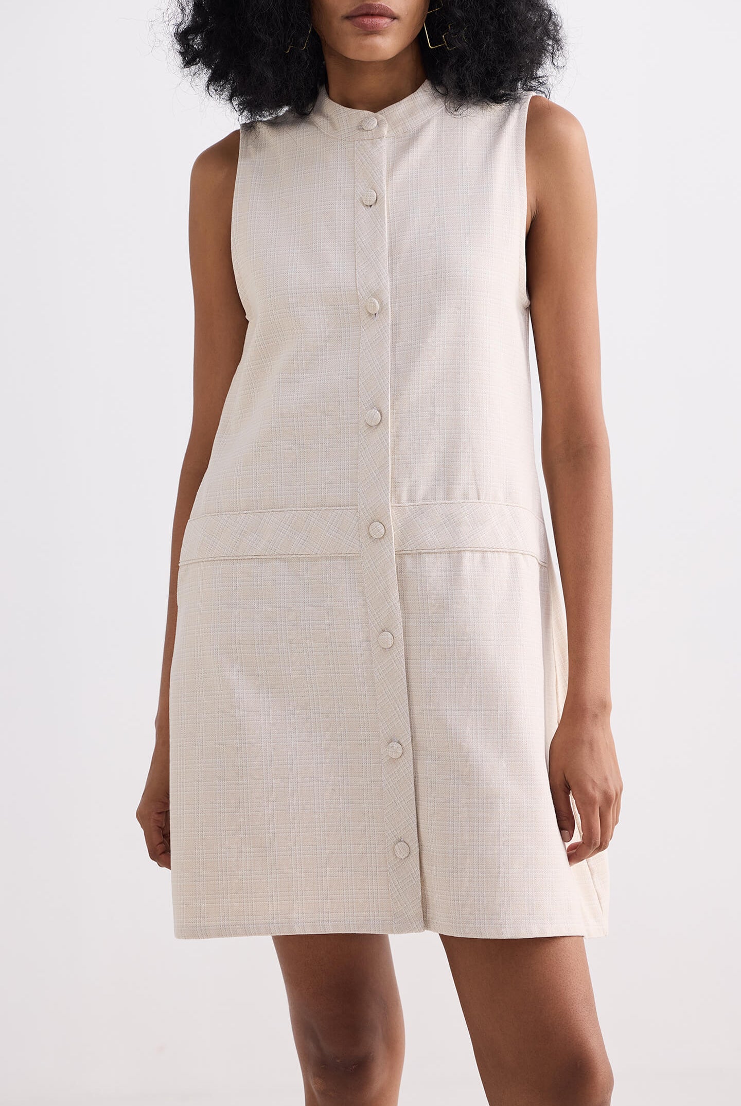 The Cotton Tweed Shift Dress in Cream Closeup