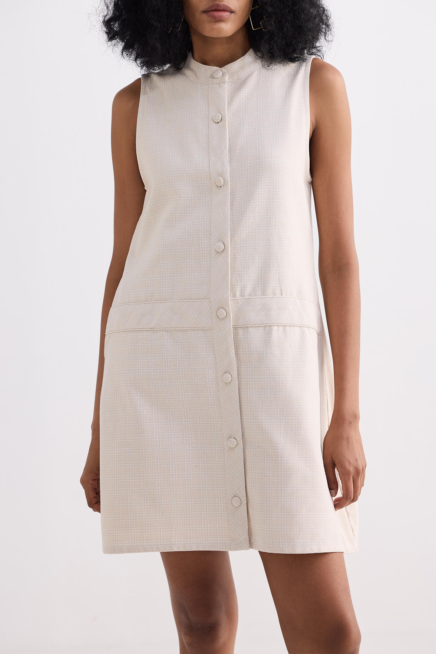 The Cotton Tweed Shift Dress in Cream Closeup