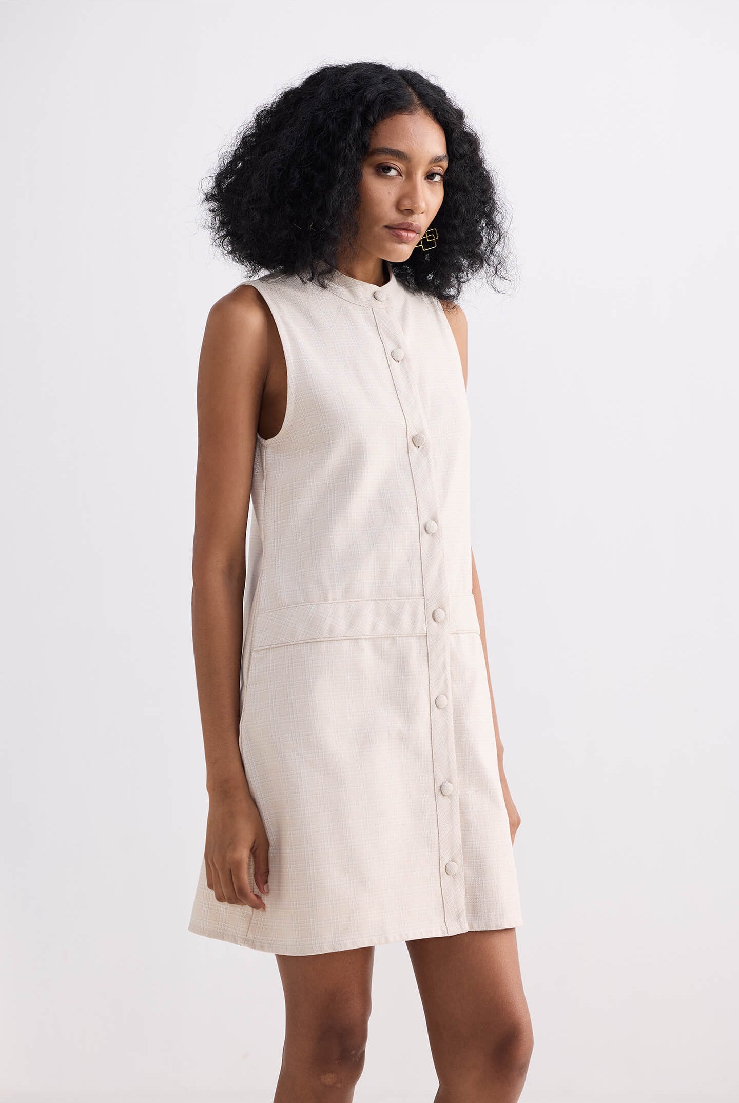 The Cotton Tweed Shift Dress in Cream Side
