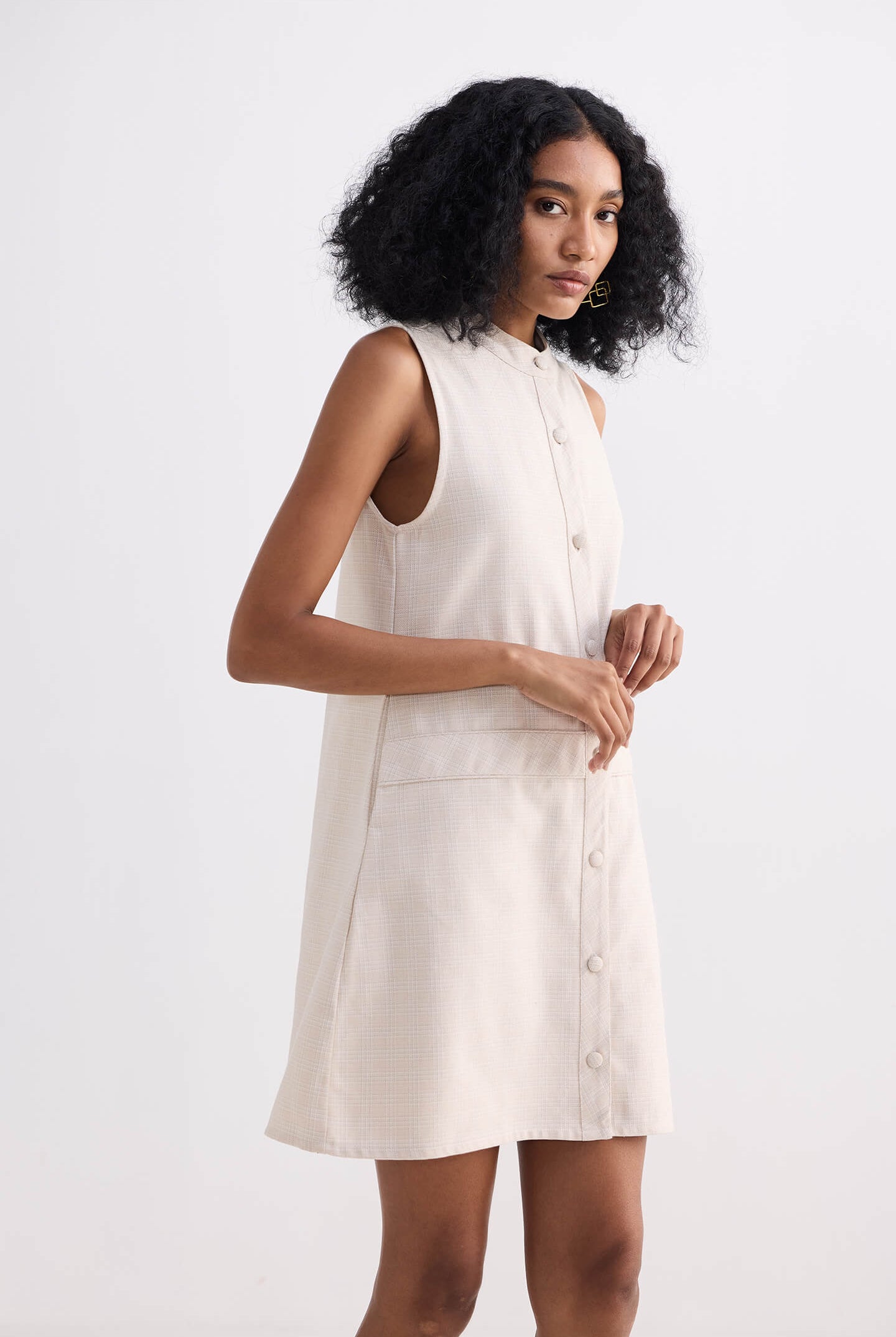 The Cotton Tweed Shift Dress in Cream Moodshot
