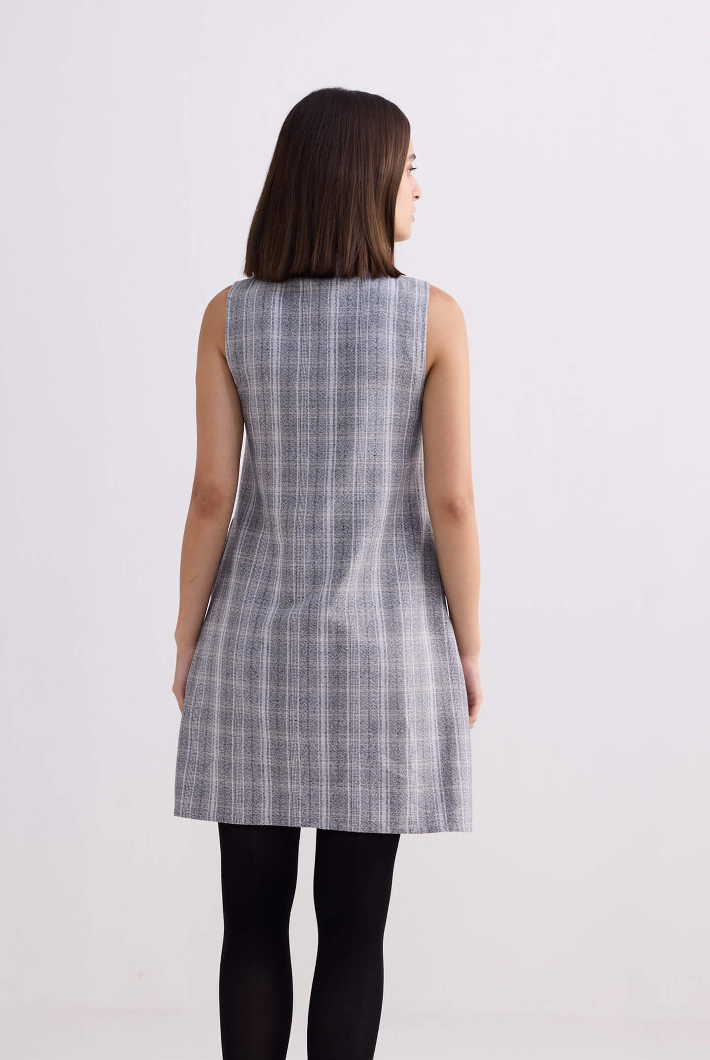 The Cotton Tweed Shift Dress in Grey Back