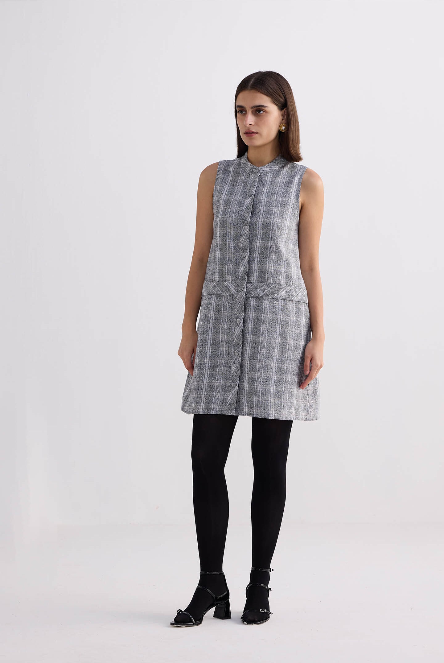The Cotton Tweed Shift Dress in Grey Front