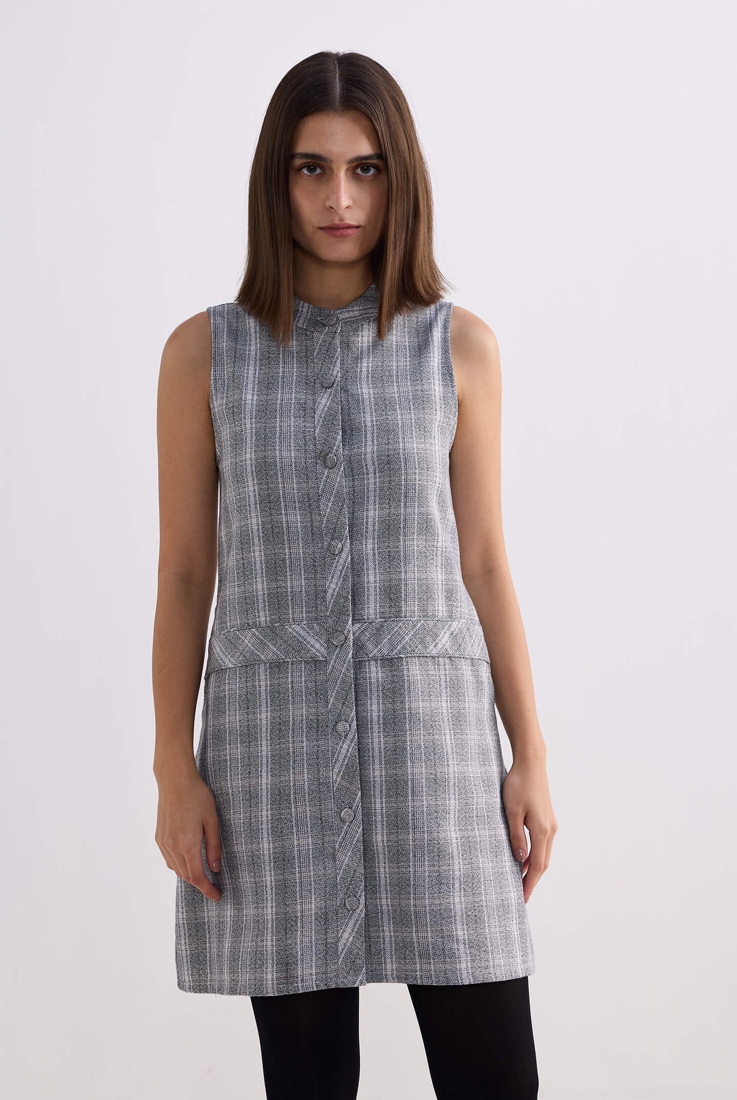 The Cotton Tweed Shift Dress in Grey Front