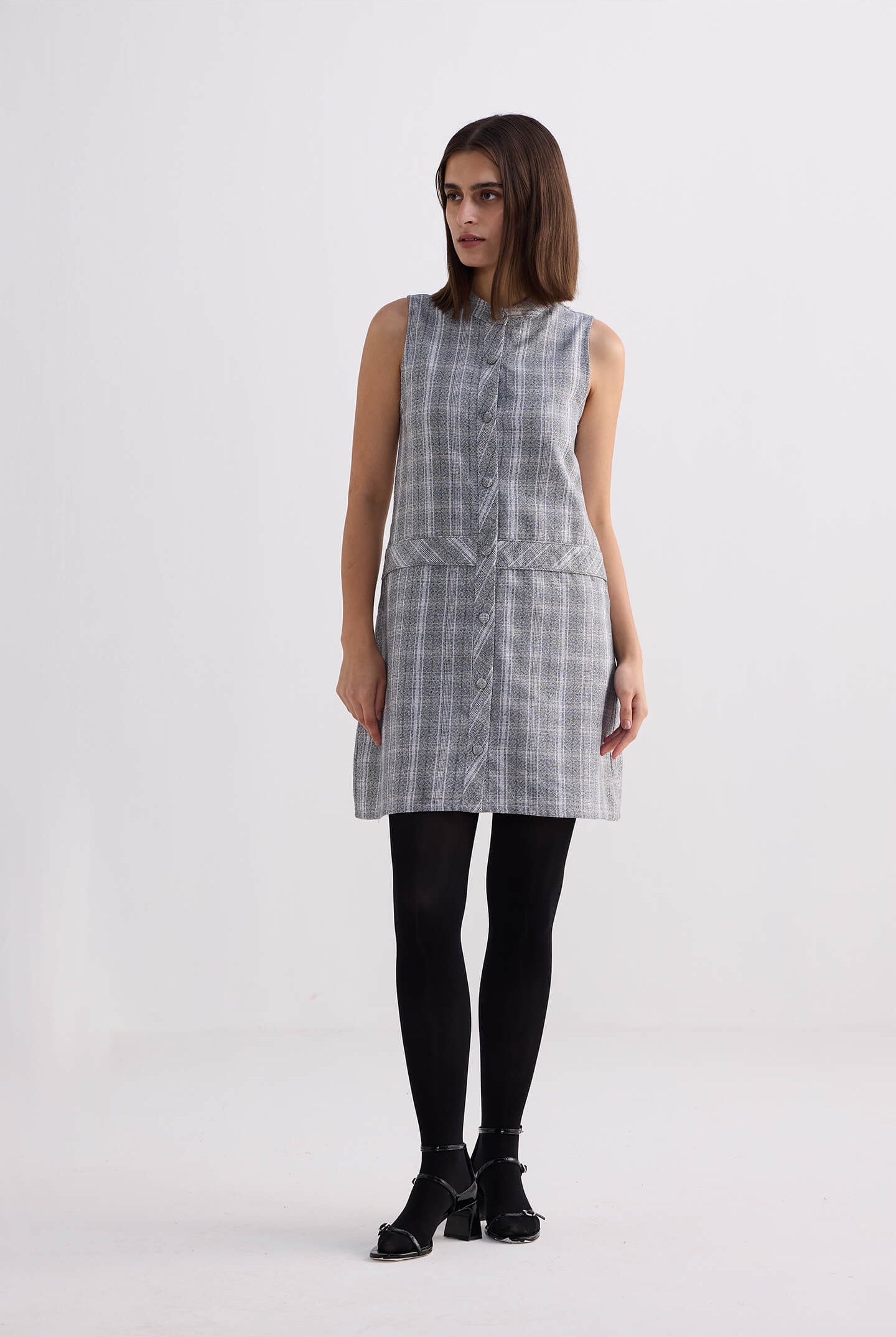 The Cotton Tweed Shift Dress in Grey Front