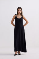 Tie-Detail Maxi Dress in Black Front
