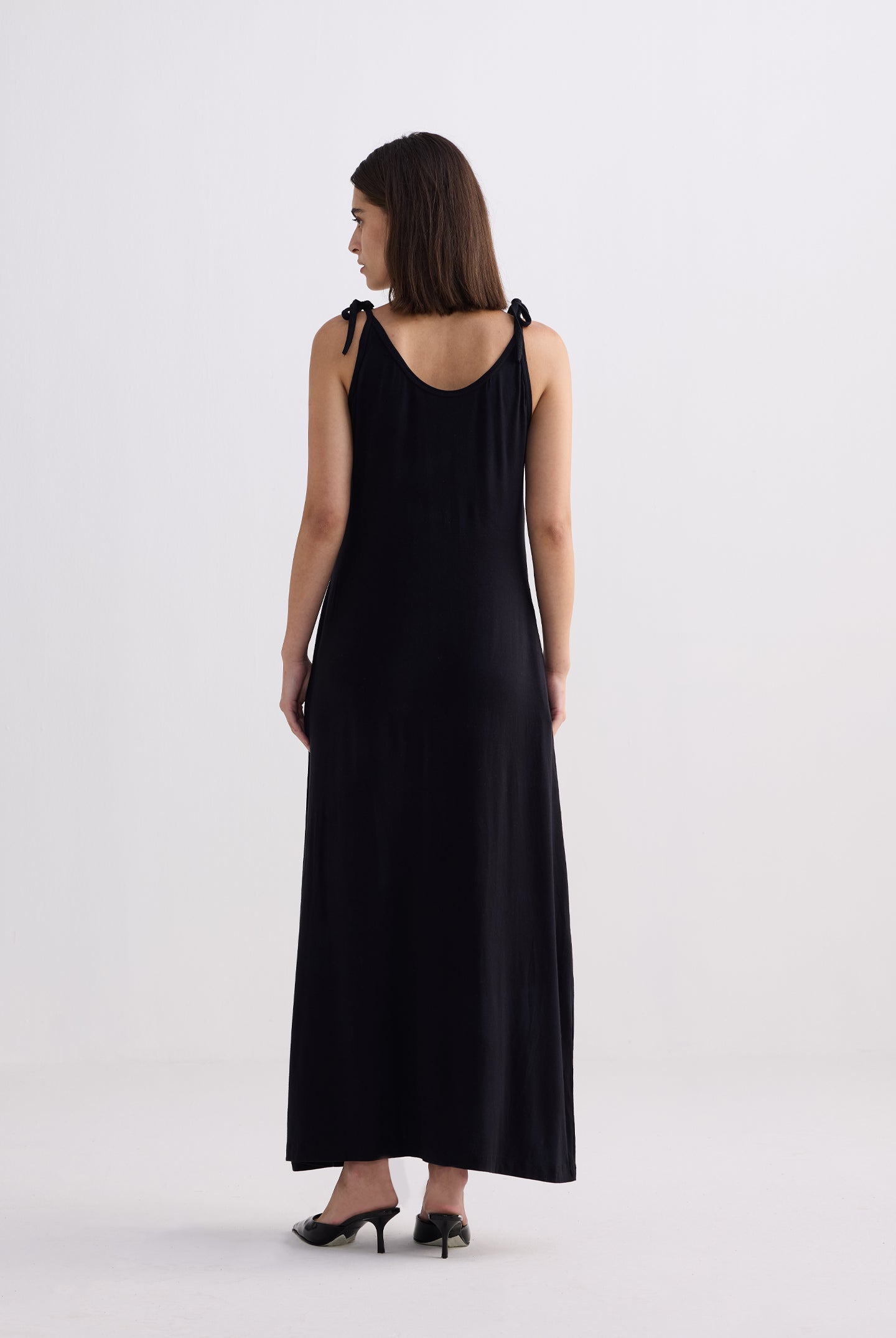 Tie-Detail Maxi Dress in Black Back