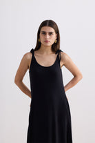 Tie-Detail Maxi Dress in Black Front