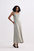 Tie-Detail Maxi Dress in Light Olive Side