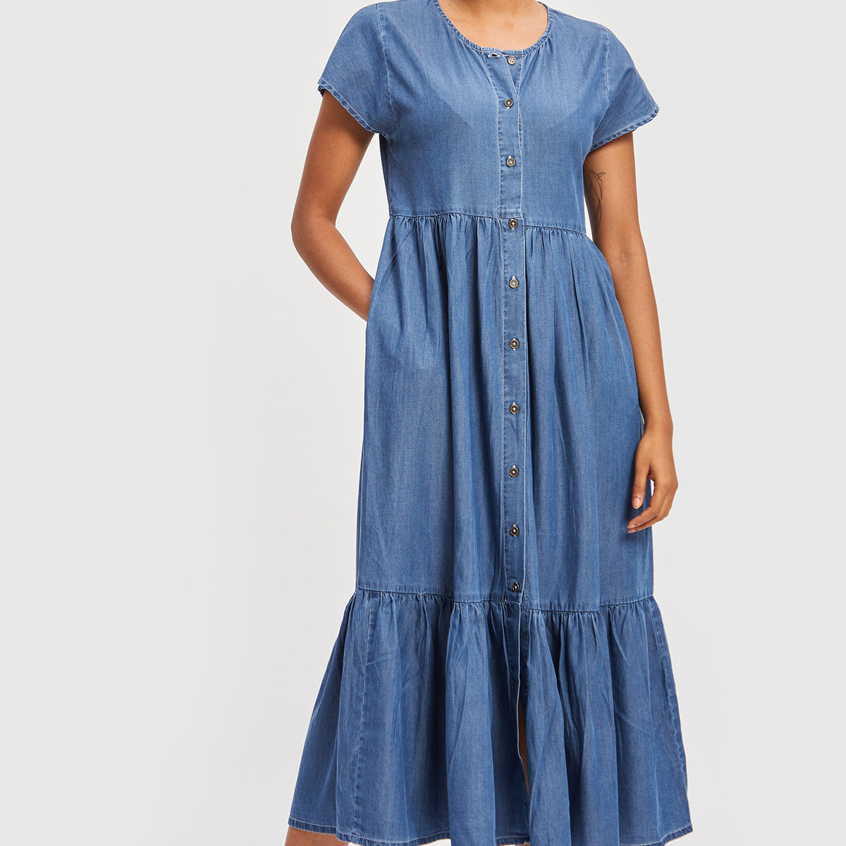 Red Tiered Shirt Dress