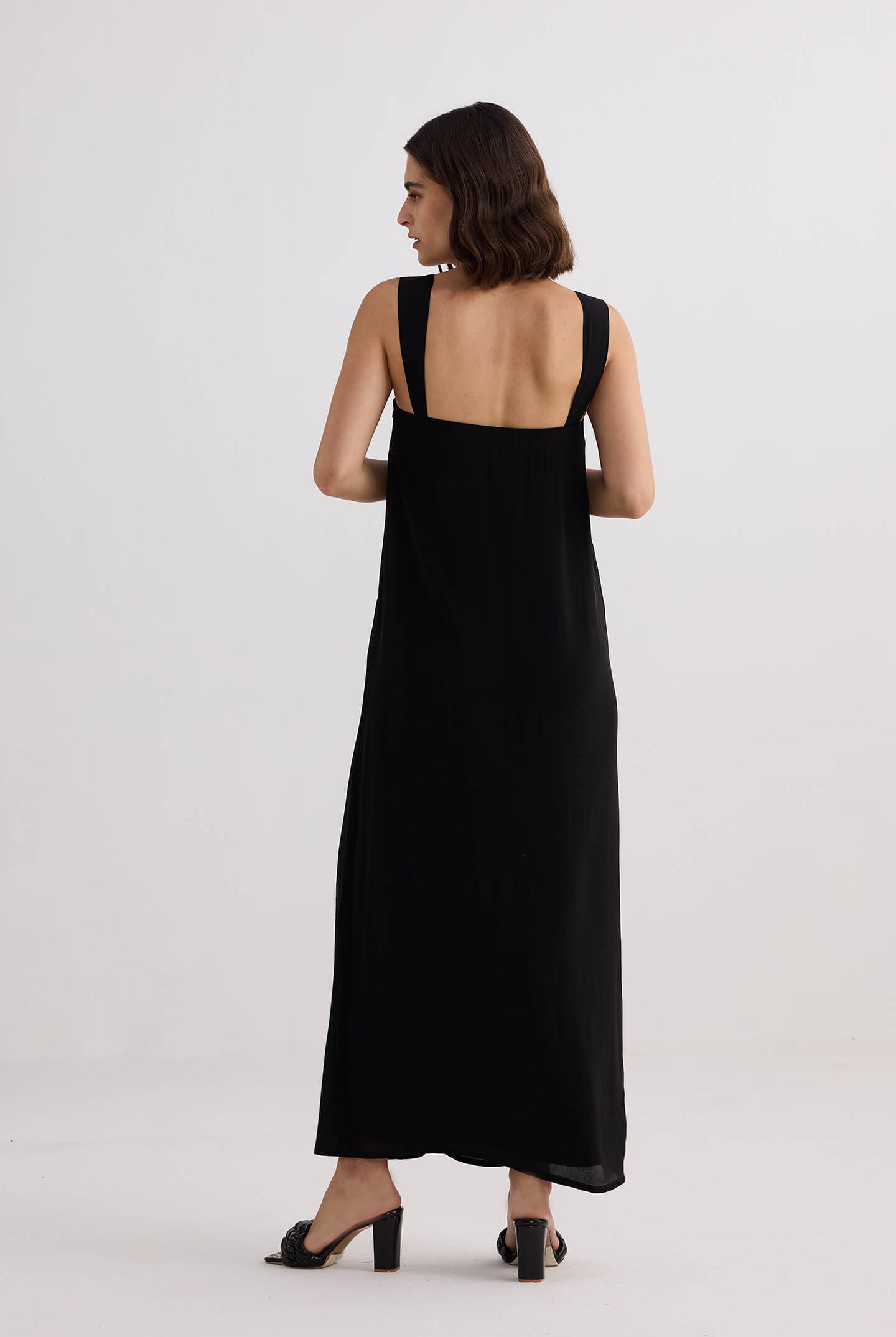 Twilight Twist Strappy Maxi Dress in Black Back