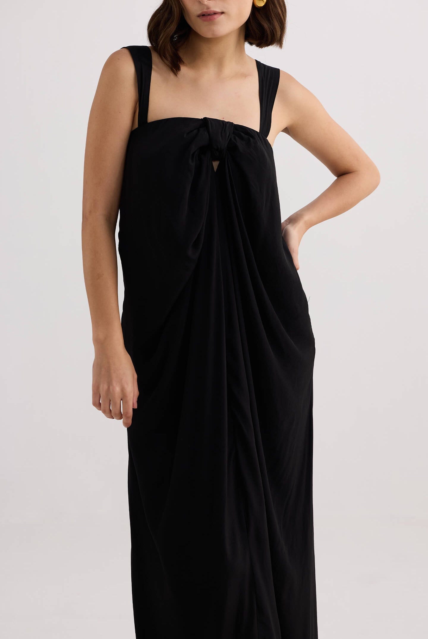 Twilight Twist Strappy Maxi Dress in Black Closeup