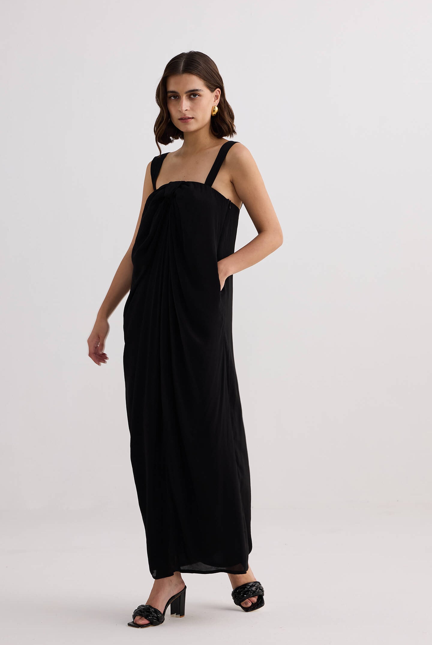 Twilight Twist Strappy Maxi Dress in Black Side