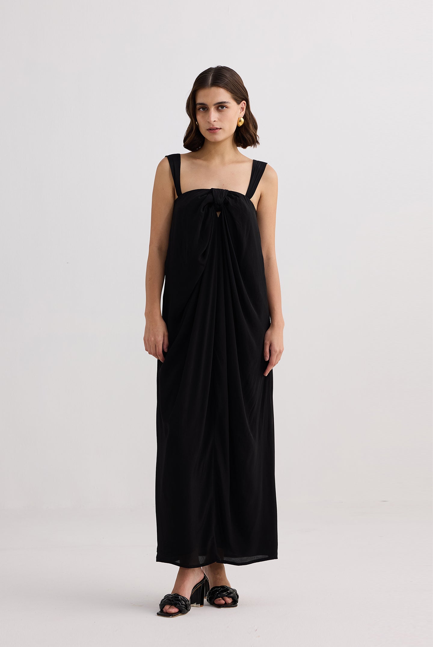 Twilight Twist Strappy Maxi Dress in Black Front