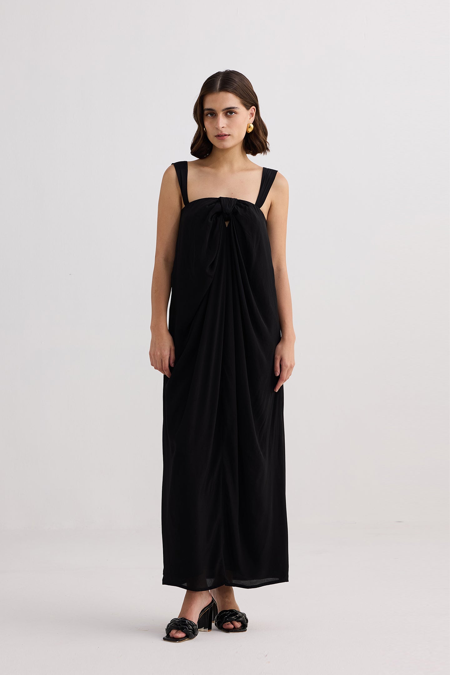 Twilight Twist Strappy Maxi Dress in Black Front