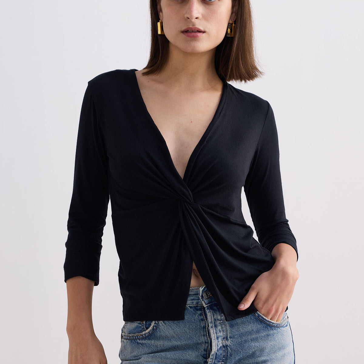 Front Twist Stripe Knit Top