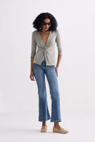 Twist Front Knit Shirt in Light Olive Front