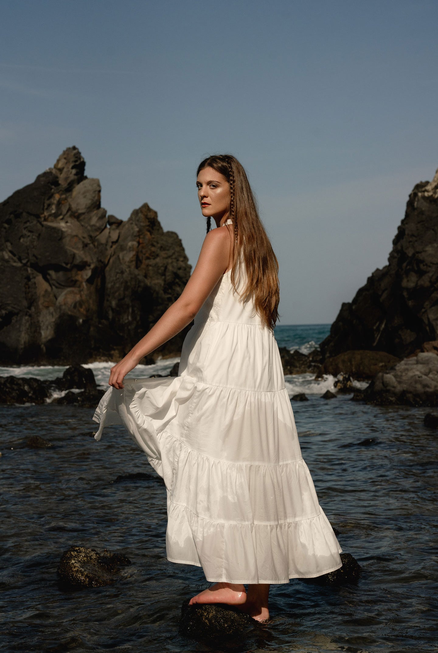 Sleeveless embroidered tiered maxi dress