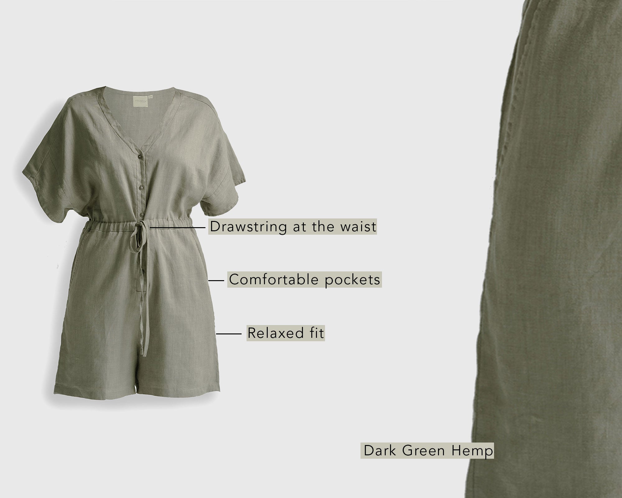 V-neck-Drawstring-Romper-in-Dark-Green-fabricdetails.jpg
