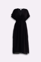V-neck Gathered Maxi Dress in Black Flat Lay